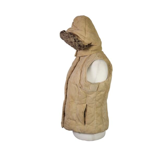 Eddie Bauer tan suede leather quilted down vest Women M - Picture 2 of 7